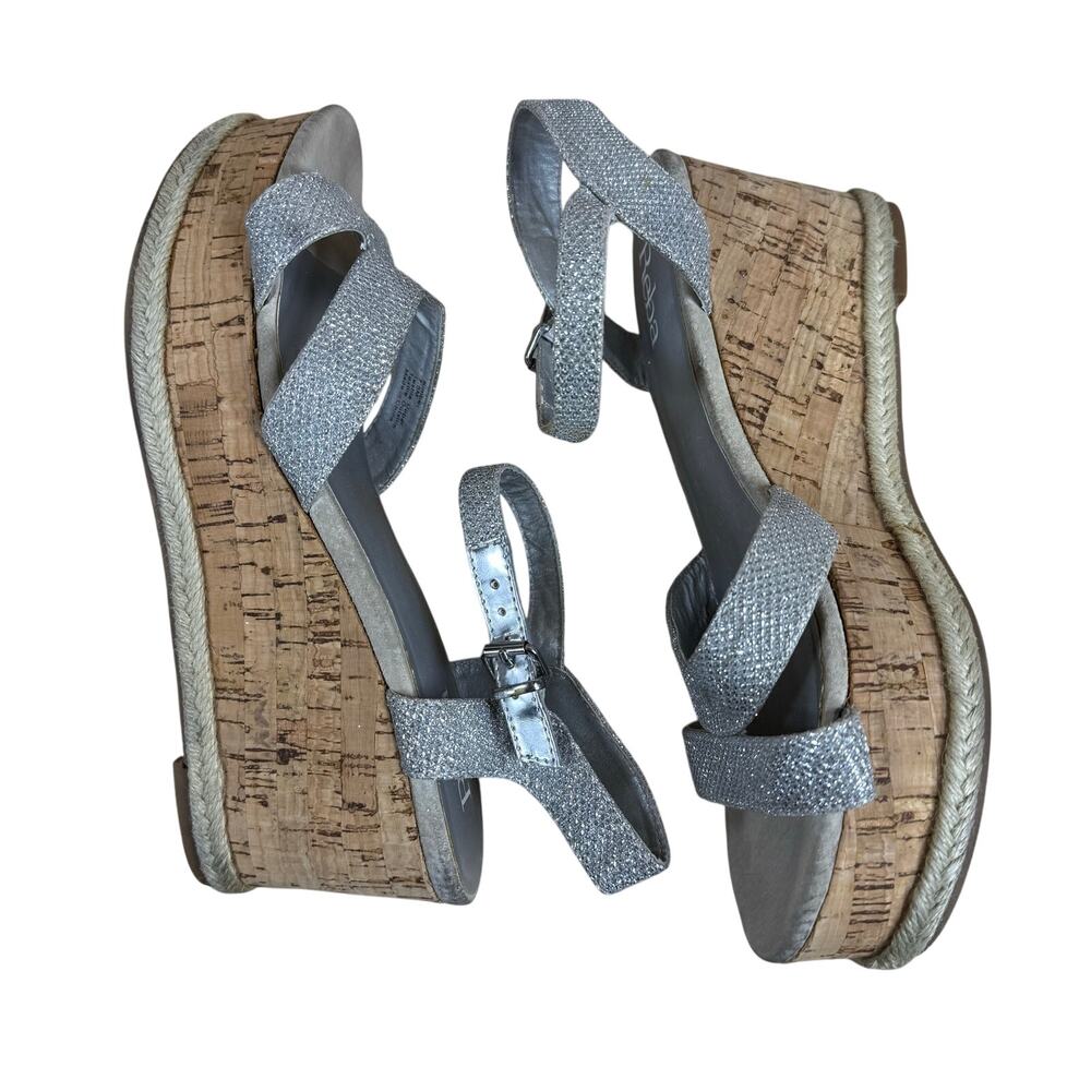 Reba Kimber Platform Sandals Wedge Heels Women’s 7.5 Silver Brown Summer Boho